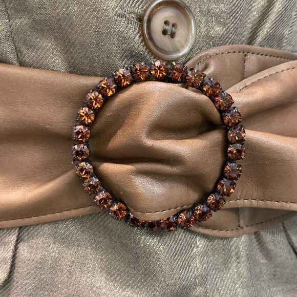 Brown Faux Leather Belt with Beaded Buckle Waist Cinch Size M/L main image 11